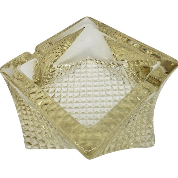 Other - VTG Twisted Square Amber Yellow Glass Ashtray Heavy Waffle Base MCM L.E. Smith‎